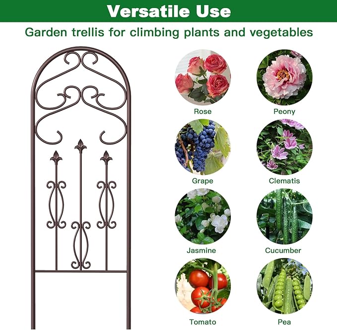 AMAGABELI GARDEN & HOME 4 Pack Large Garden Trellis for Climbing Plants Outdoor 60” x 18” Iron Plant Trellis for Potted Plant Support Tall Wall Metal Trellis Rose Vine Cucumber Brown