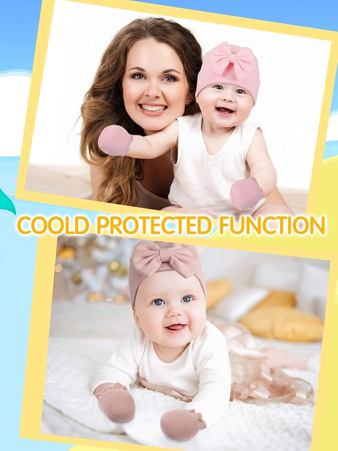Geyoga 12 Pieces Newborn Hat Mittens Gloves Set Baby Boys Girls Cotton Baby Beanie for 0-12 Months