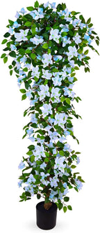 Artificial Bougainvillea Tree -6FT Faux Bougainvillea Tree with Realistic Flowers, Tall Fake Flower Tree for Indoor or Outdoor Decor, Silk Floral Plant for Living Room, Porch, Garden (Blue/White)