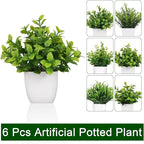 Yoratee 6 Pot Small Fake Plant Flowerpot Artificial Plastic Eucalyptus Plant Wheat Grass Shrub Plant Indoor Desk Coffee Table Bathroom Bedroom Home Decoration (6)