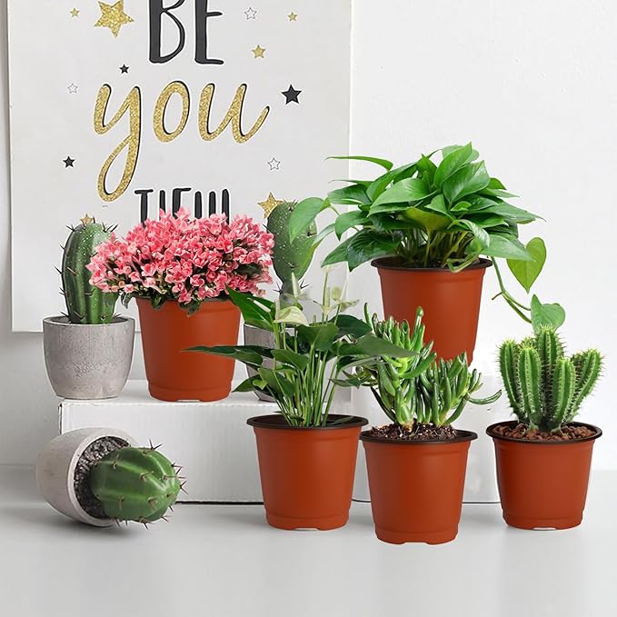40 PCS Plant Nursery Pots 4 Inch Plant Seedling Pots with Drainage Holes Plastic Plant Flower Pot Small Plastic Seed Starting Pot Starter Containers Office Home Indoor Outdoor