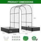 SUNYRISY Galvanized Raised Garden Bed with 87" H Arch Trellis for Climbing Plants Outdoor, Large Metal Planter Box with Netting for Gardening Flowers Vegetables Fruit, Black