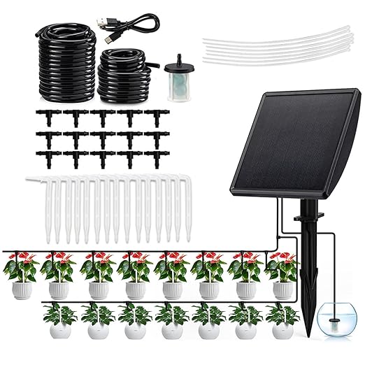 49FT Solar Drip Irrigation System Kit,Automatic Garden Watering System,Diy Plant Watering System,25 Timing Mode Supported 15 Pots with Anti-Siphon Set for Pots Plants,Balcony & Patio Irrigation System