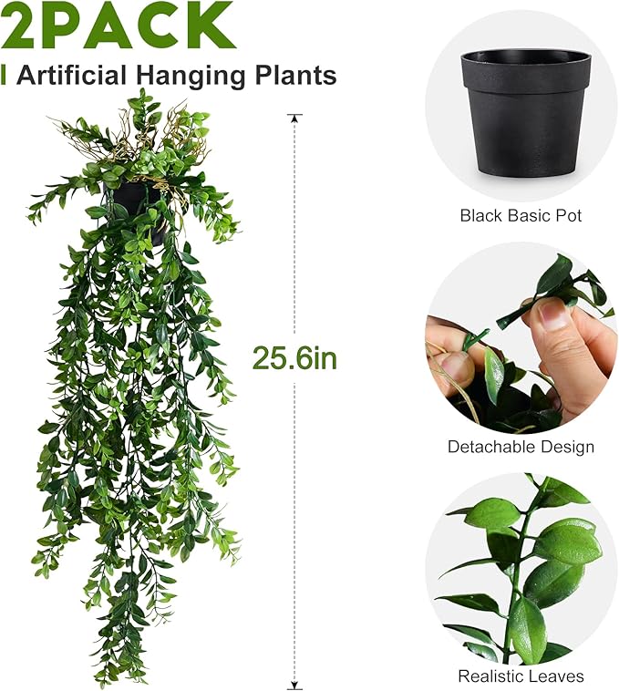 2 Pcs Faux Eucalyptus Vine Ivy Vine Artificial Hanging Plant Faux Plant Fake Potted Greenery for Wall Living Room Home Shelf Office Bathroom Outdoor Indoor Decor (Type 4)