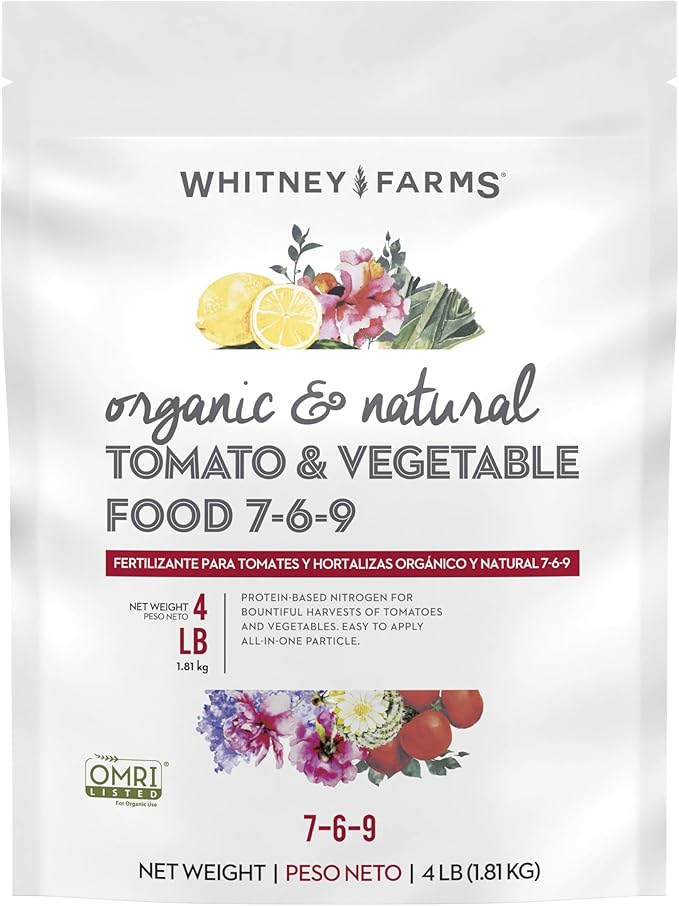 Whitney Farms Organic & Natural Tomato & Vegetable Food 7-6-9 - Fertilizer for Vegetable Gardens, In-Ground or Container Gardens, 4 lb.