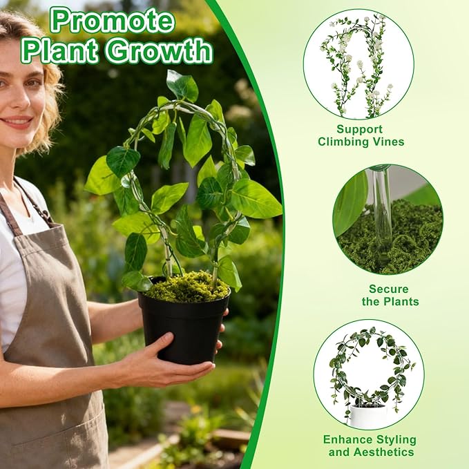 6 Pack Plant Trellis for Hoya Pothos, 3 U-Shaped & 3 Round Indoor Plant Trellis, Rustproof Acrylic Climbing Plant Support for Vines Flowers Potted Plants