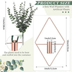 Jexine 4 Pcs Hanging Planters with Artificial Eucalyptus Metal Hanging Vase Indoor Plants Holder Modern Geometric Boho Bathroom Wall Decor for Living Room Home Office (Eucalyptus,Rose Gold)