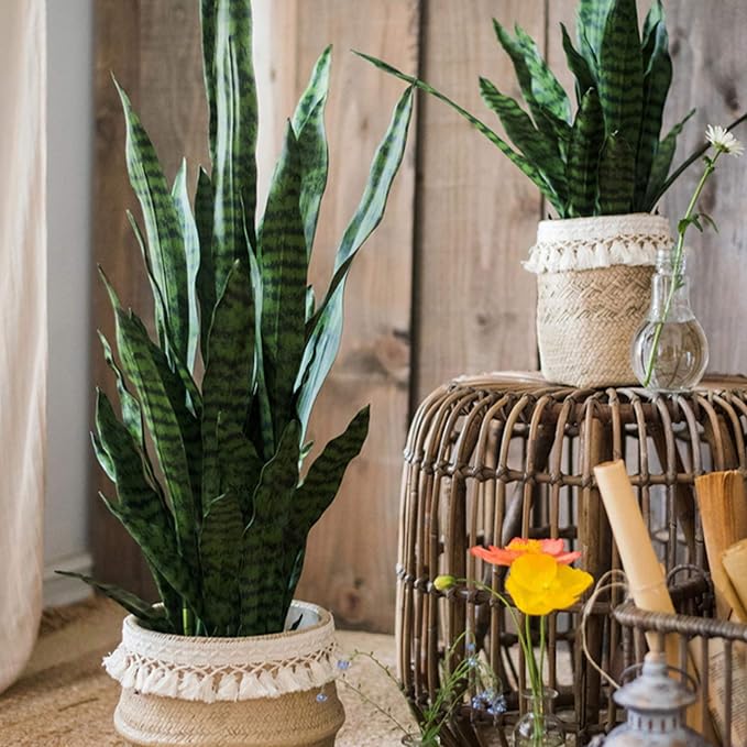 summer flower 23in Snake Plant Artificial Leaf Set 21pcs Faux Sansevieria Plant Leaves Tall Fake Snake Greenery Outdoor 4 Sizes for Indoor Home Decor Office Garden Tabletop Floor Decorations