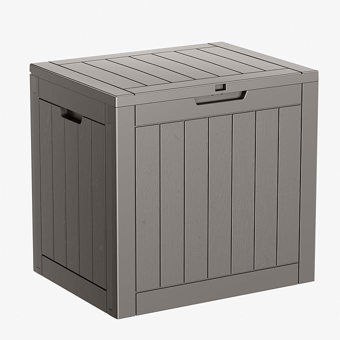 PatioZen 31 Gallon Resin Deck Box, Lockable Patio Outdoor Storage Box for Furniture, Garden Tools and Tools Storage, Waterproof Outside Storage Boxes - Grey