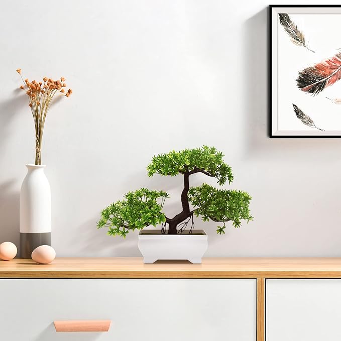 Artificial Bonsai Tree Cloud Pine Bionic Plant Indoor Small Fake Plants Decor Zen Garden Desk Home Desktop Office Bathroom Shelf Bedroom Living Room Decorations (Green)