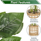 Briful Fake Plants Potted Plant Artificial Realistic Houseplant in White Ceramic Vase Wrapped Woven Pot, Fern Faux Plant Indoor for Home Farmhouse Wedding Tabletop Shelf Decor