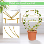 Hoya Trellis 3 Size Indoor Plants Flower Support Stakes Round or Heart Metal Trellis Set Garden Tool Accessories for Small Potted Vine Climbing Houseplants (GoldenCH)