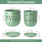 Ceramic Orchid Pot, 5+6 Inch Orchid Pots with Holes, Promoting Air Circulation and Drainage, Indoor/Outdoor Flower Pots - Pea Green