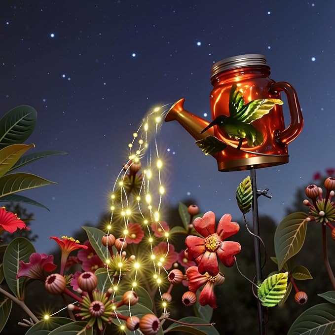 SRNPMIU Solar Watering_Can Light, Yard Outdoor Decor Lights, IP65 Waterproof, Hanging Hummingbird Garden Light, Outside Garden Flower Bed Decor, Women Gift, Birthday Gifts