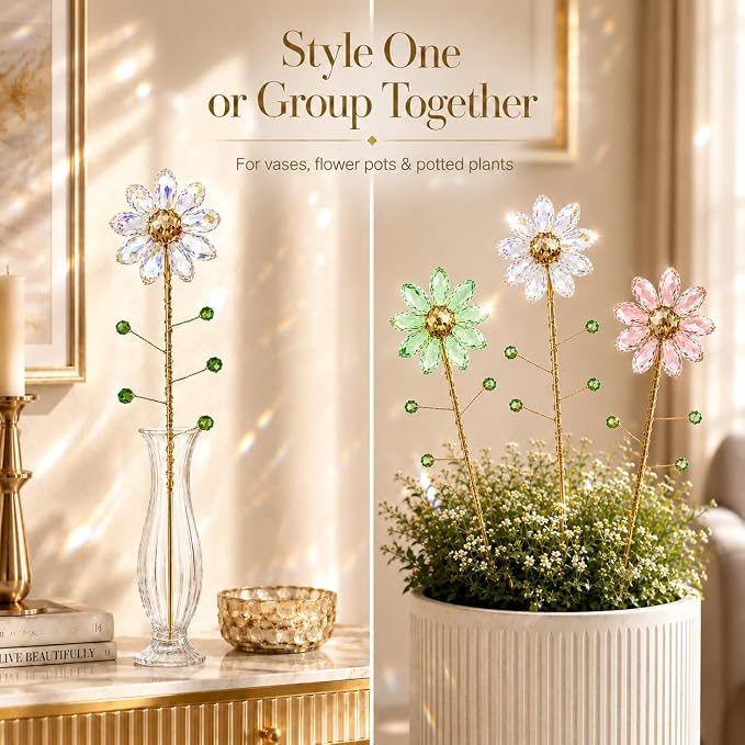 Crystal Flower Suncatchers for Outdoor Garden Potted Plants Decorations, Window Sun Catchers Crystals Rainbow Maker Light Catcher Indoor Outdoor Garden Decor