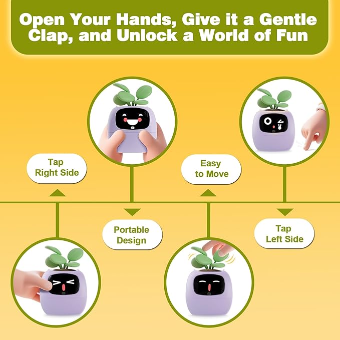 Smart Planter with App Control, Self-Watering AI Plant Pot with LCD Display, Interactive Desk Plant Companion for 100+ Plants, Smart Indoor Planter with Pomodoro Timer,80ml Reservoir,Calendar-Purple