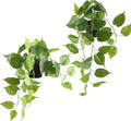 Artificial Pothos Hanging Plants 2 Pack with Pots, Realistic Fake Hanging Plants Indoor, Faux Greenery Vines for Shelf, Bathroom, Living Room, Office Decor