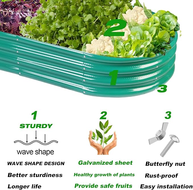 Rakukiri Raised Garden Bed GRS Certified Galvanized Planter Box Outdoor, 6.5ft Oval Rot-Resistant Metal Garden Bed Planter, Recycled Material Planter for Vegetables Flowers Herbs (Green)