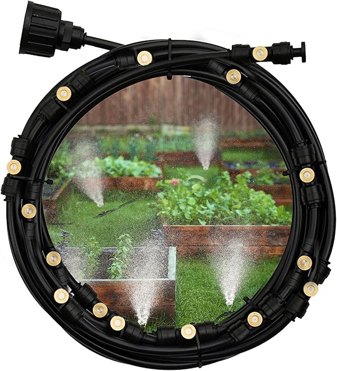 Misters for Outside Patio, 49FT(15M) Misting Line+15 Mist Nozzles, Outdoor Misting Cooling System for Patio Backyard Garden Greenhouse