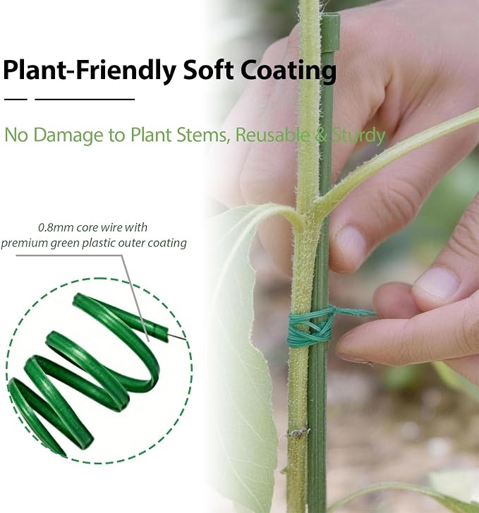 100m Garden Cable Ties & Cutters, Reusable Green Wire Twist Ties for Climbing Plants & Home Organization