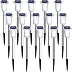 DenicMic Solar Lights Outdoor 15 Pack Waterproof 6000K Cold White LED Stainless Steel Stake Outside Lights for Yard Pathway Garden Driveway Walkway Landscape Path Lighting