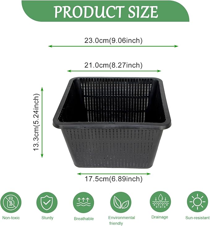 8 Pcs 9 Inch Aquatic Plant Baskets for Hydroponics Water Garden Plant Pots Black Plastic Mesh Basket Square Plastic Mesh Pond Containers for Live Aquarium Plants