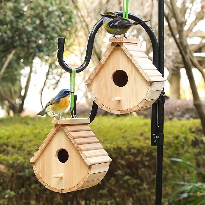 2 Pack Bird House Outside Wooden Birdhouse Set of 2, Hanging Birdhouses for Outdoor, Bluebird, Finch, Cardinals House (2Pcs)