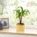 10. 6" Artificial Dracaena Plant with Textured Leaves Golden Ceramic Pot Realistic Faux Greenery Fake Potted Plant Indoor Outdoor Home Decor for Living Room Office Garden Table Centerpiece