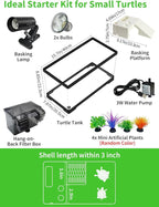 15.7in Turtle Tank Starter Kit with Basking Platform, Hang-on-Back Tank Filter, Adjustable Flow Pump & 360° Timer Basking Light, Bottom Drainage Reptile Aquarium for Small Turtles Aquatic Pets