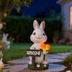 BeePeep Solar Easter Rabbit Garden Statue with LED Lights - Waterproof Resin Bunny Figurine Outdoor Decor for Yard, Patio & Lawn - Unique Hand-Painted Birthday, for Mom & Grandma (9 Inch)