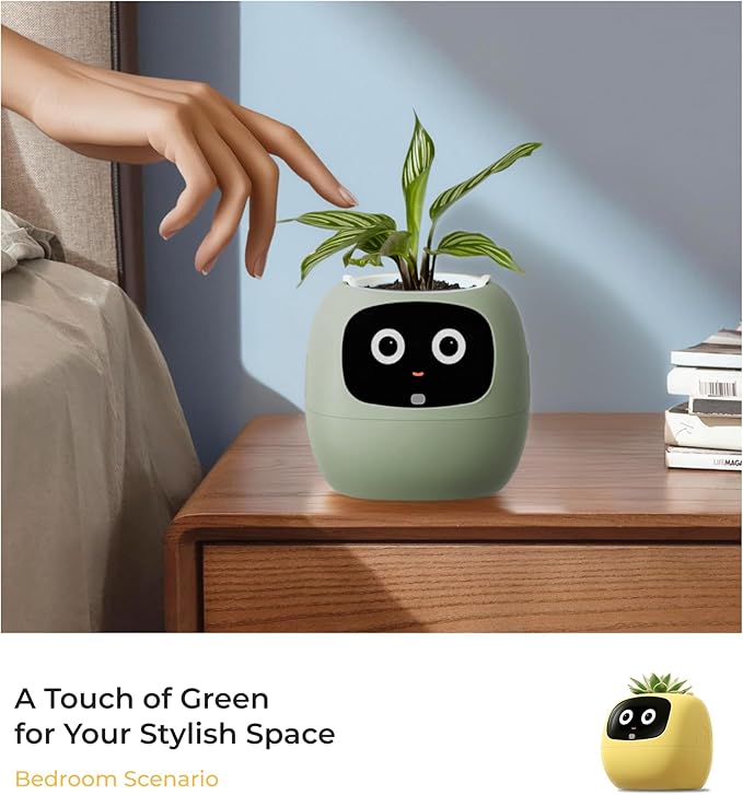 Smart Pet Planter, Smart Plant Pot, With Artificial Intelligence, Time Weather Display, And Multiple Expressions Animation,Lovely Plant Companion, For Desktop Decoration, Gifts,Plant-Free (Mint)