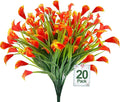 TURNMEON 20 Bundles Calla Lily (400 Heads) Artificial Flowers for Outdoors UV Resistant, Fake Faux Plastic Fake Flowers Plants for Indoor Yards Planter Home Porch Spring Fall Summer Decor(Orange Red)