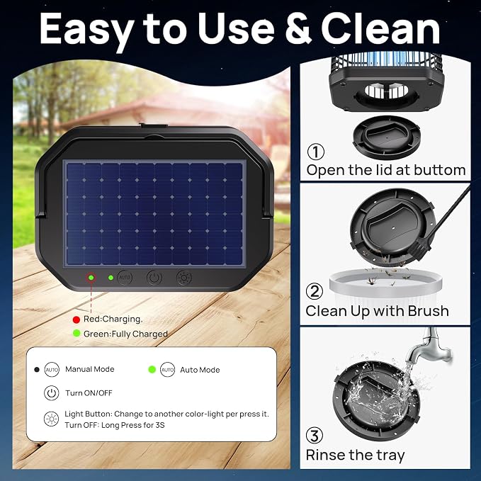 Solar Bug Zapper Outdoor, 4 in 1 Portable & Rechargeable Bug Zapper Outdoor with 5000mAH Battery, 4000V Mosquito Zapper Waterproof with LED Night Light, for Camping, Patio, Backyard (Black)