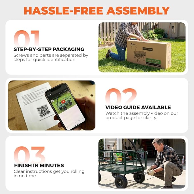 Sekey 1600 lbs Heavy Duty Steel Garden Cart for Farm & Construction, 12 Cu.Ft. Extra-Large Utility Wagon with Removable Sides, 2-in-1 Towable Handle, 13" Rubber Tires, Green