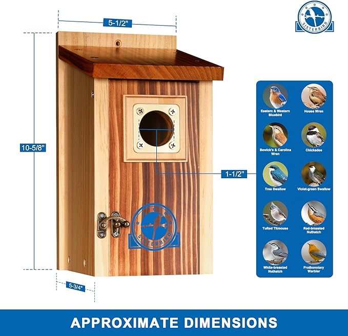 SISTERBIRD Pack of 2 Premium Bluebird Houses for Outside, Assembled Bird House Gift, Garden Decoration Bluebird House, Copper Predator Guard, Easy to Clean Bird Nesting