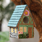 Bird Houses for Outside Cottage-Style Hanging Birdhouse with Flower Accents – Hand-Painted Resin Decorative Birdhouses for Outdoors for Bluebird Finches Cardinals Bird Nesting Garden, Patio, Yard