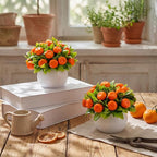 Suncalla 2 Pack Artificial Orange Potted Plants 7.09 Inches Fake Orange Tree Simulation Realistic Fruit Plant with Pot Faux Tree Indoor Decoration for Home Office Living Room Table Desk