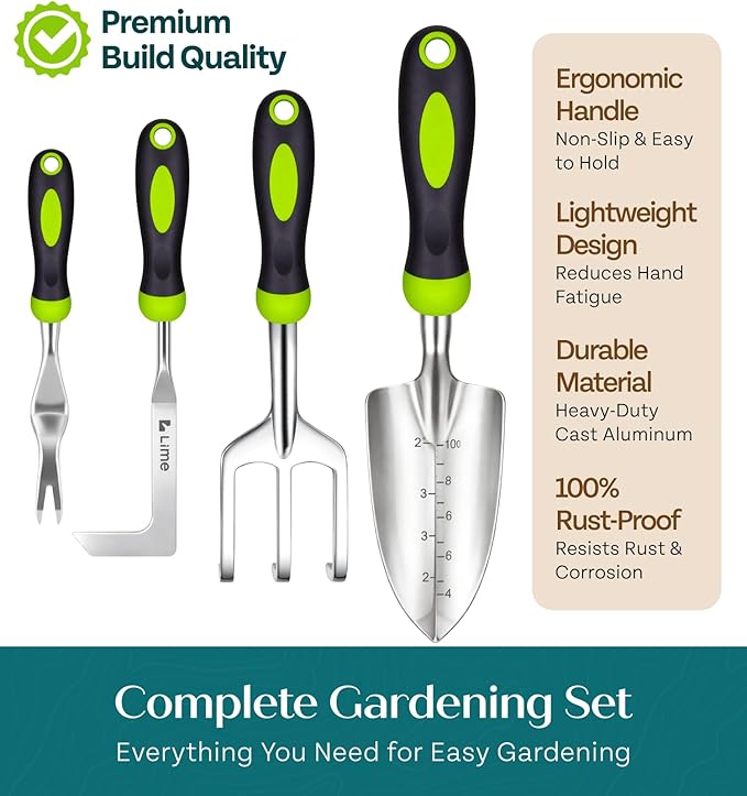 Heavy Duty Garden Tools Floral Set - Rust Proof, Non-Slip, Durable Gardening Supplies - Ergonomic Hand Tools - Ideal Gardening Gifts for Women, Men Mom, Dad