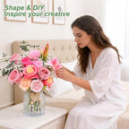 Livole 22Pcs Fake Flowers with Vase Silk Pink Artificial Flowers in Vase with Light Fake Plant Eucalyptus Flower Arrangement for Table Centerpieces Decor for Living Room Coffee Home Farmhouse