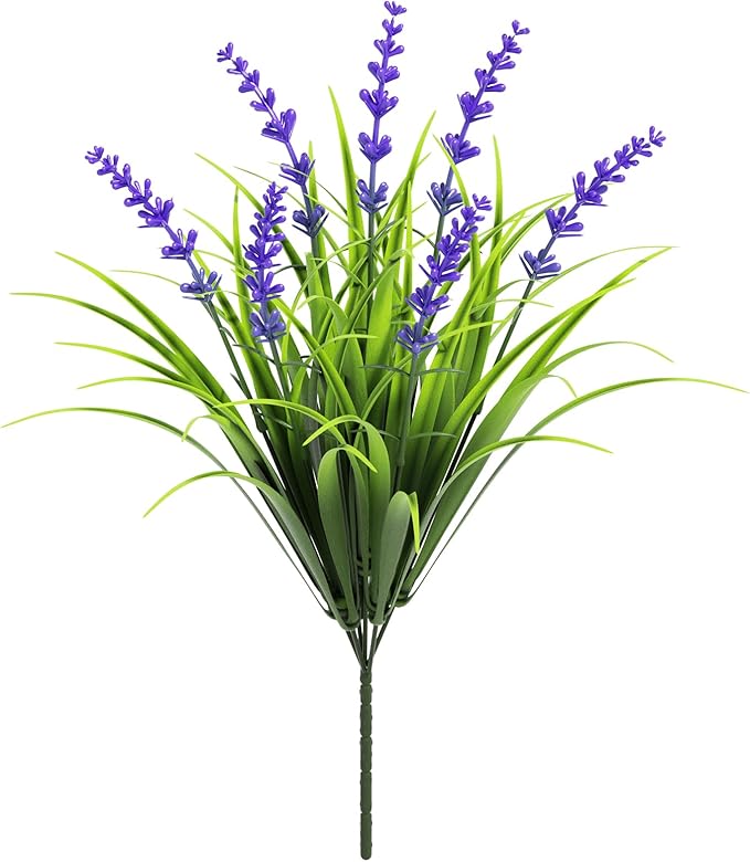 12 Bundles UV Resistant No-Fade Outdoor Artificial Plants & Flowers, Adjustable Height Fake Lavender Flowers Indoor & Outdoor Decor for Garden Patio Pathway Hanging Planter Front Porch