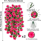 Artificial Geranium Hanging Flowers for Outdoor Decoration, 2 Bundles UV Resistant Silk Geranium Fake Plants Faux Flowers for Front Porch Garden Patio Window Box Outside Indoor Decor (Rose Red)