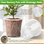 RooTrimmer 6 Inch Clear Nursery Pots with Humidity Dome, 15 Pack Durable Seed Starting Pot with Drainage Holes, Transparent Plastic Plant Seedling Pots for Indoor Gardening Plants