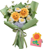 Crochet Flower Bouquet Handmade Knitted Sunflower Artificial Bouquet Positive Crocheted Sunflowers Bouquet with Exquisite Wrap for Valentine Mother's Day Graduation Anniversary (Green)