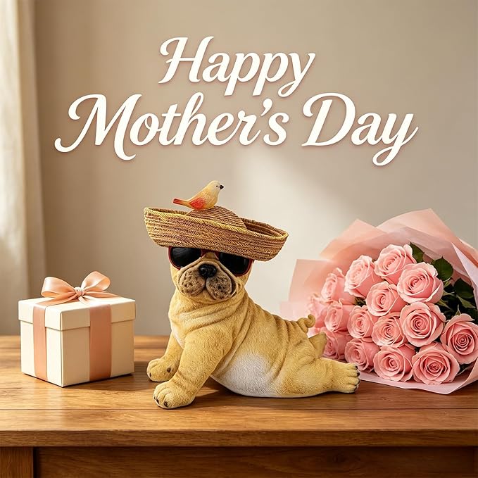 Glintoper Solar Garden Statue Dog Figurine, 8.7" Outdoor Resin Puppy Whimsical Lawn Porch Yard Art, Birthday Mothers Day Ideal Gifts, Lighted Shar Pei Ornaments for Patio Pathway Yard Decoration ﻿