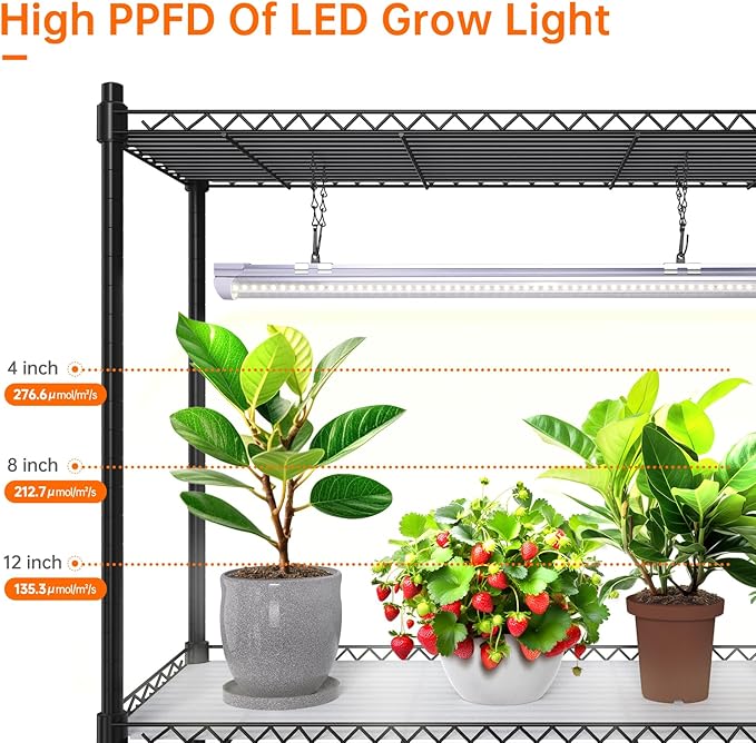 Bstrip Plant Shelf with Grow Light, 5-Tier Plant Stand with T8 24W Grow Light for Indoor Plants with Wheel, Grow Light Shelf with Timer for Indoor Plant, Seedling, Seed Starting, 29.5x13.8x59IN