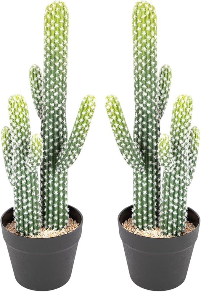 Nafresh UV-Resistant Artificial Fake Cactus Plants 23in – 2 Pack Large Faux Cowboy Cactus for Indoor & Outdoor Home, Office, or Garden Decor