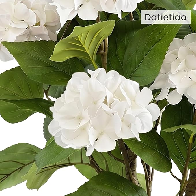 3FT Artificial Hydrangea Tree 2 Pack, Realistic Faux Hydrangea Plants in Pot with White Flowers, Lifelike Faux Greenery Home Indoor Outdoor Front Porch Garden or Wedding, White