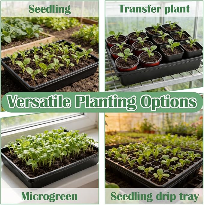 RooTrimmer 10 Pack Seed Starter Trays - Heavy Duty Plastic Flats, Fits 54 Cell Plug Tray, Seedling Tray for Carrying and Holding Plant Nursery Pot,Seed Germination & Plant Propagation (TD377)