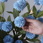 VIERENA 6 Pcs Faux Silk Pompon Mum Artificial Flowers for Vase -27", Bulk Fake Chrysanth Branches with Stems for DIY Bouquet Centerpieces Wedding Fillers Arrangements Shower Decorations (Dusty Blue)