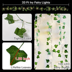 suddus Vine with Fairy Lights Battery Operated, 33ft 100 LED Ivy String Lights with Remote, Leaf Lights for Bedroom, Room, Wall, Garden, Party, Wedding Dorm Decor (Warm White)